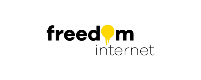 Freedom logo vlek logo freedom vlek scherm zwart op wit met geel internet onder2
